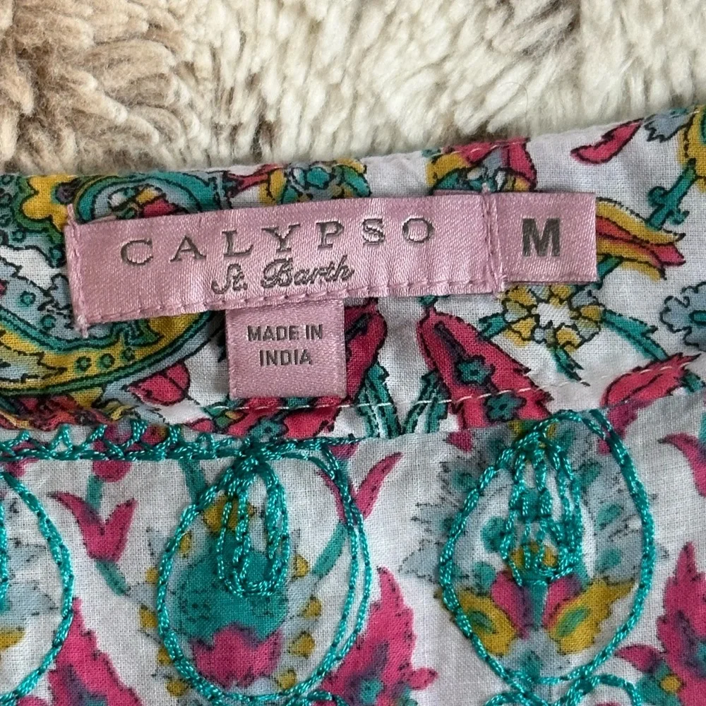 Calypso St. Barth Paisley Cotton Tunic Dress Embroidered Boho Beach Cover Up M - Picture 6 of 8